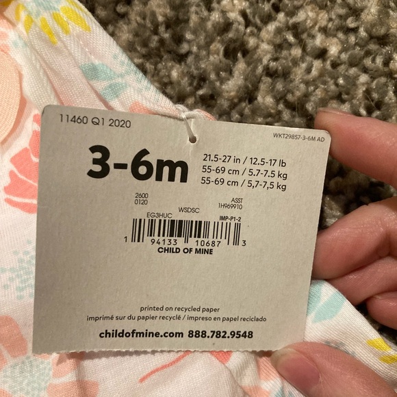 SOLD Baby Girl 3-6 month white/pink floral spring or summer outfit Child of Mine - Picture 8 of 9